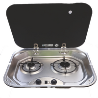 Camec 12V Ignition 2 Burner Gas Hob with Glass Lid