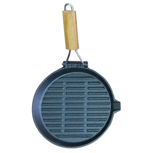 Supex Cast Iron Round Griddle Frypan With Folding Handle