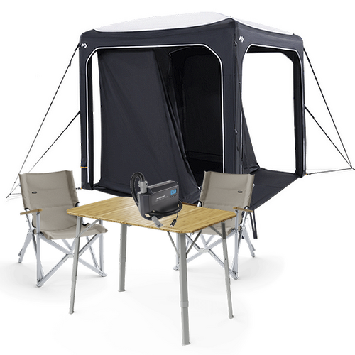 Dometic GO Camping Shelter Hub Bundle: Inner Tent + 12V Pump + Table & Chairs, Ash